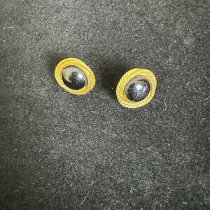 Napier VINTAGE yellow gold tone rope silver chrome stud earrings‎